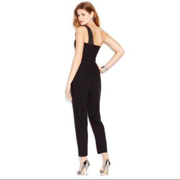 GUESS Ladies Jet Black Studded One Shoulder Pant Romper, Size 0, $118, NWT - Picture 3 of 9
